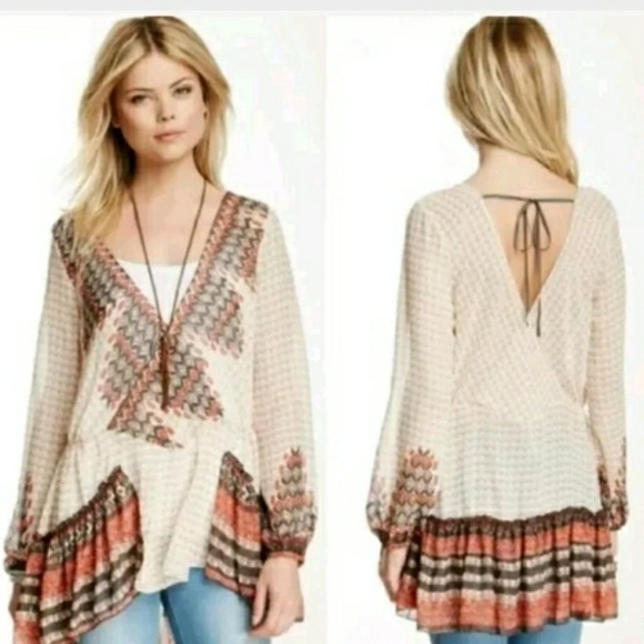 Free People Chiffon Peplum surplice V neck size XS - Picture 3 of 5